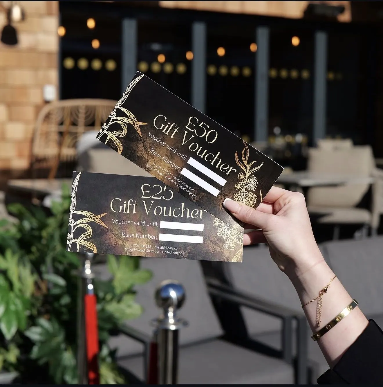 Coast £25 and £50 gift vouchers in black and gold